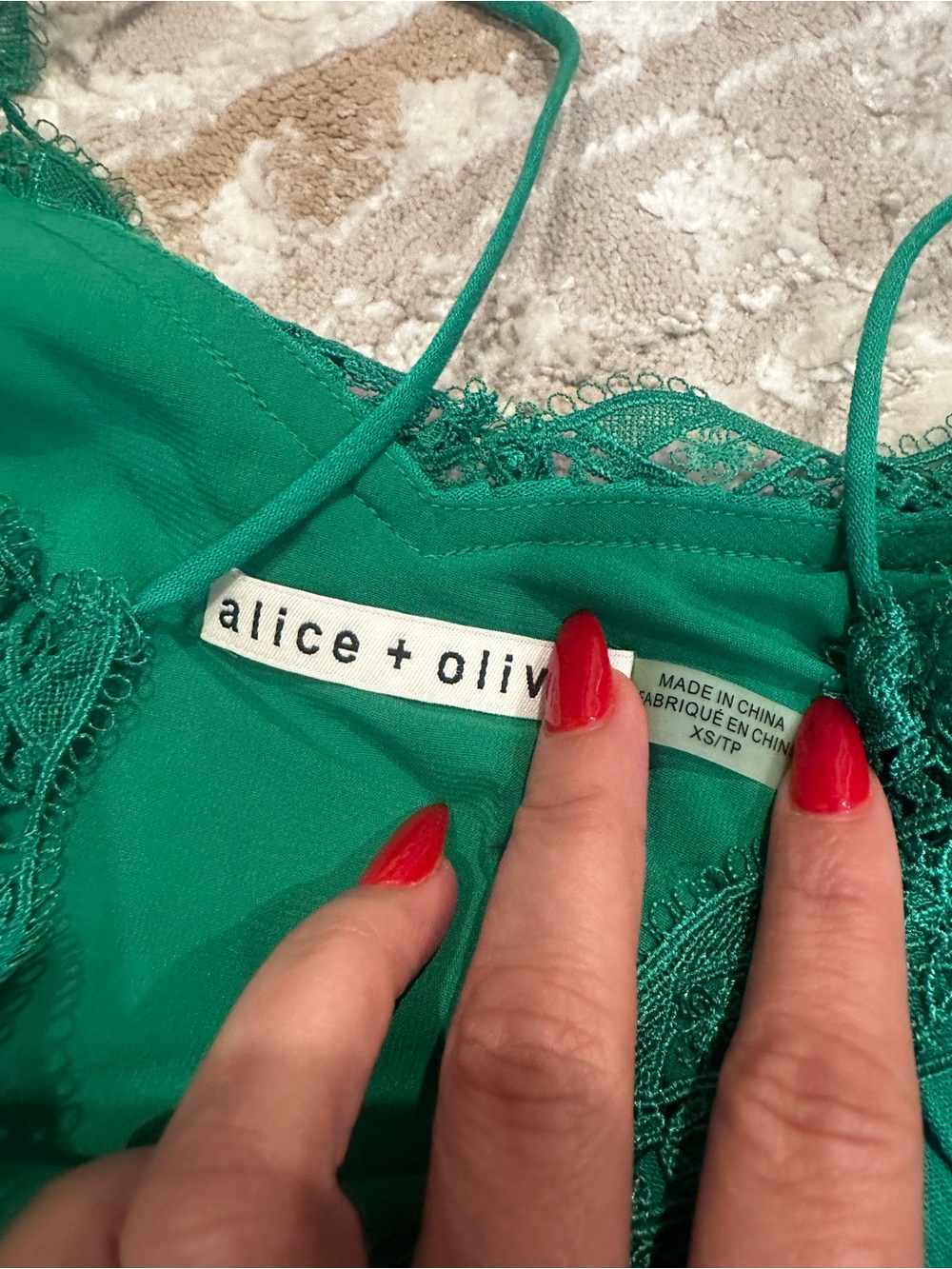 Alice + Olivia Emerald Lace Trim Cami Top
